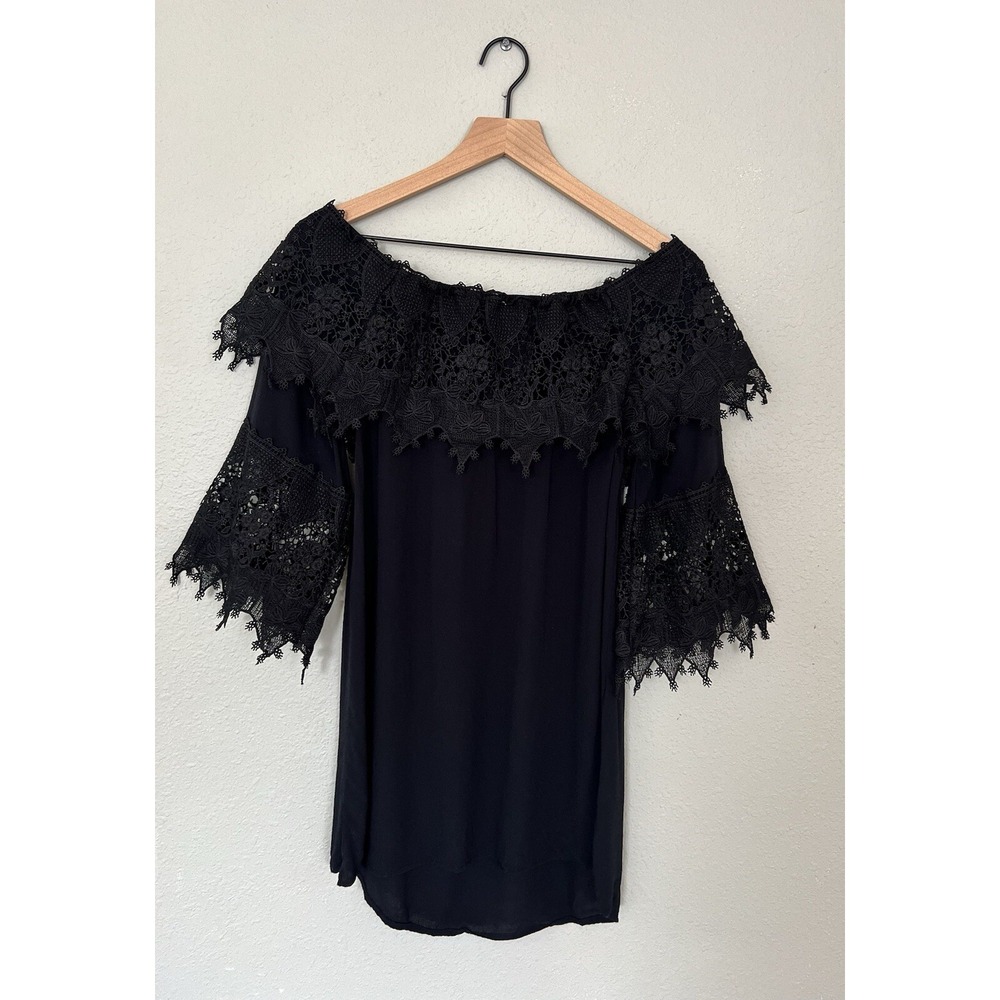 Shyanne Dress Lace Sleeves Black Country Western Country Cowgirl Off Shoulder S - Picture 6 of 7